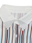 Perfee Contrast Striped Collared Neck Long Sleeve Shirt  Style Ratio