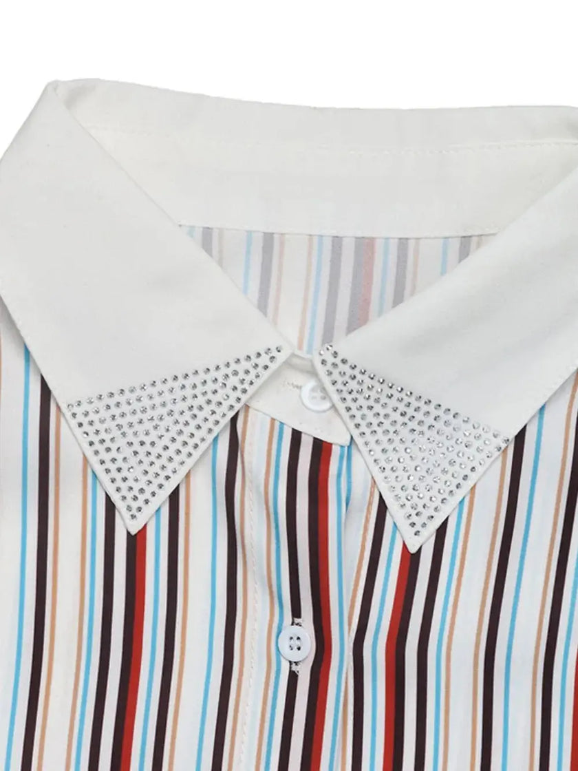 Perfee Contrast Striped Collared Neck Long Sleeve Shirt  Style Ratio
