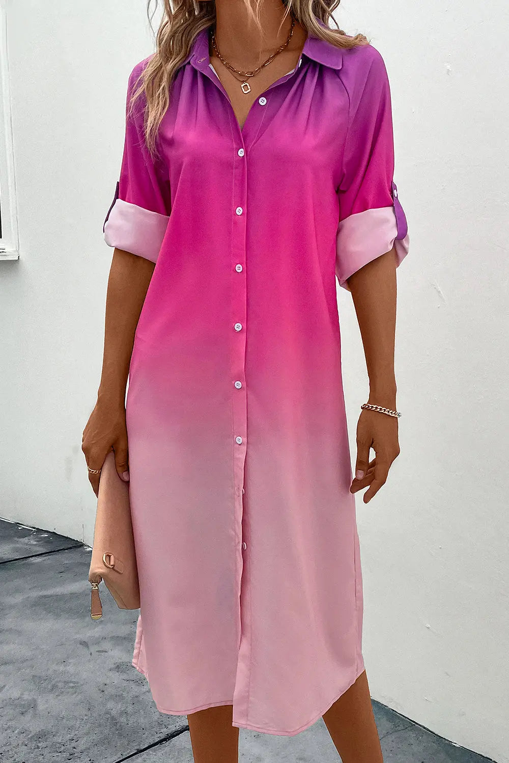 Perfee Gradient Long Sleeve Shirt Dress  Style Ratio