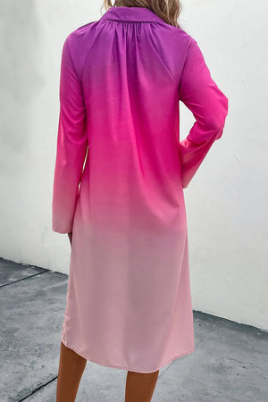 Perfee Gradient Long Sleeve Shirt Dress  Style Ratio