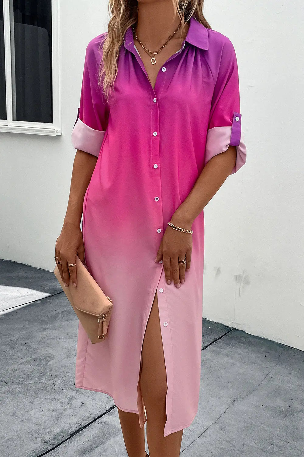 Perfee Gradient Long Sleeve Shirt Dress  Style Ratio