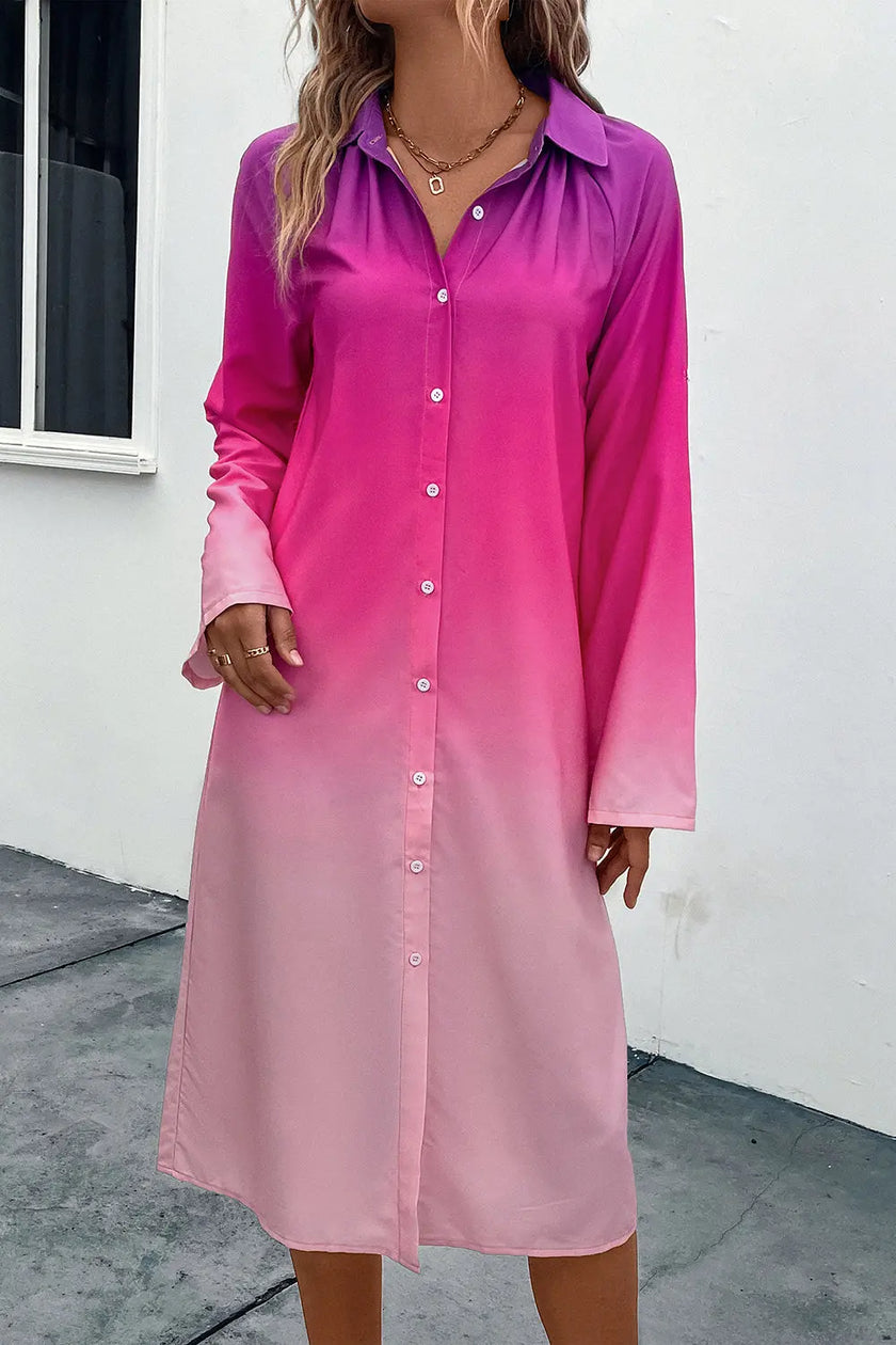 Perfee Gradient Long Sleeve Shirt Dress  Style Ratio