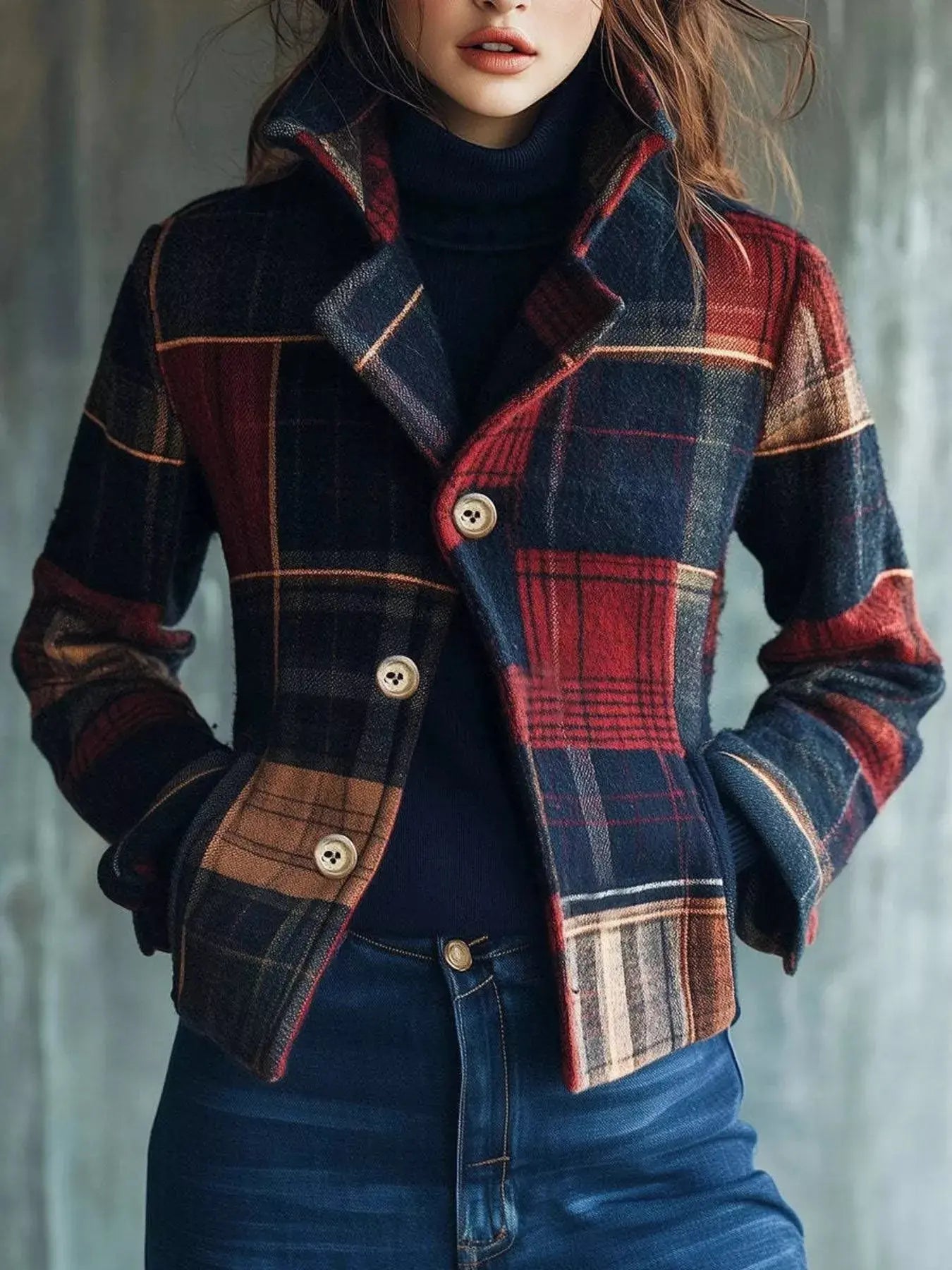 Plaid Button Up Blazer  Style Ratio