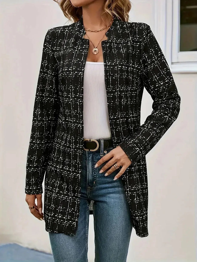 Plaid Open Front Long Sleeve Blazer  Style Ratio