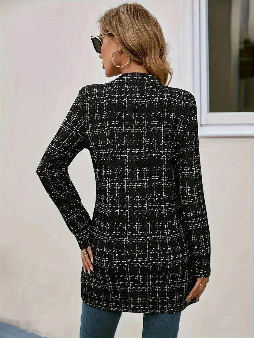 Plaid Open Front Long Sleeve Blazer  Style Ratio