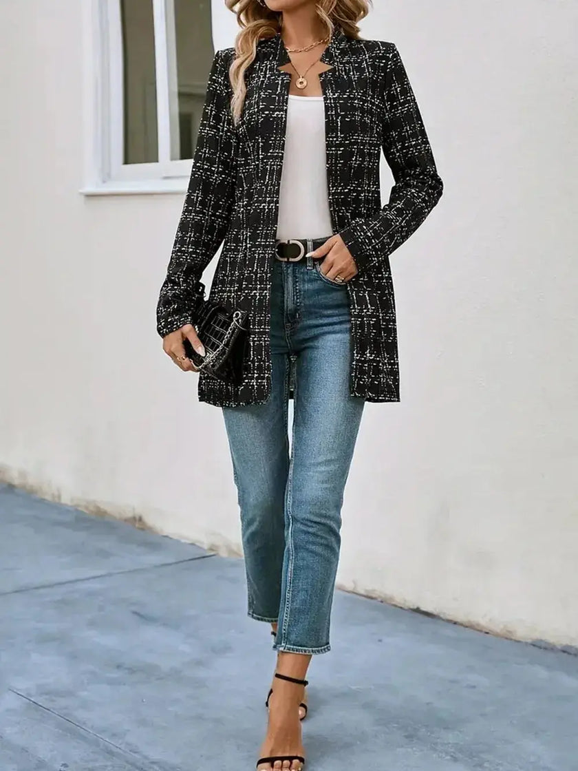 Plaid Open Front Long Sleeve Blazer  Style Ratio