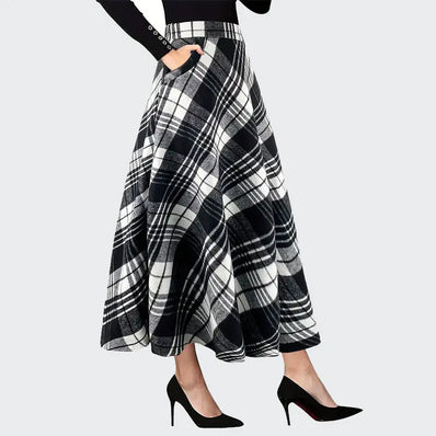 Plaid Tweed Large Pocket A Line Skirt  Style Ratio