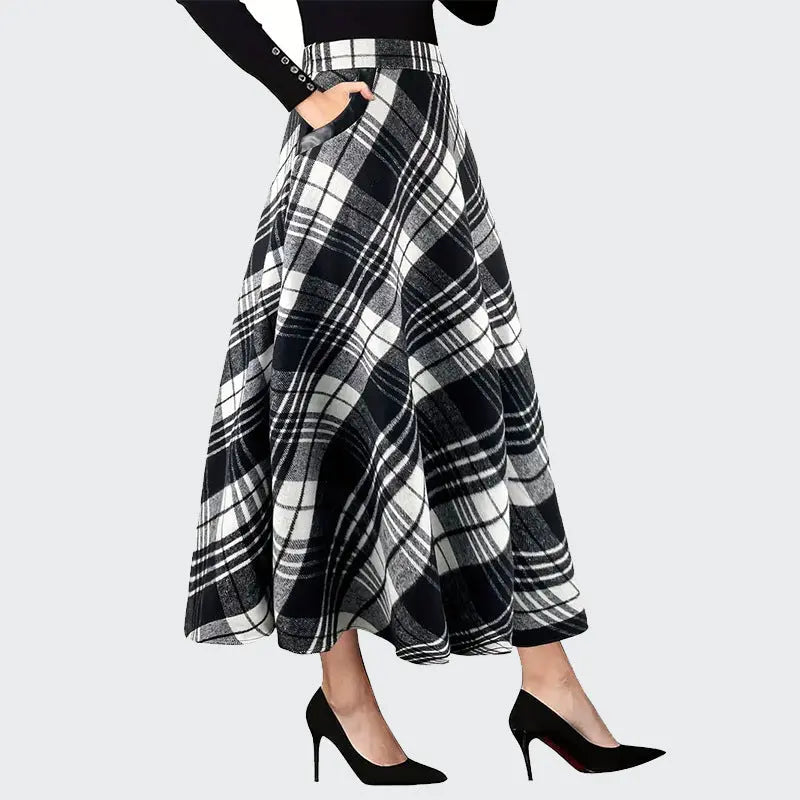 Plaid Tweed Large Pocket A Line Skirt  Style Ratio