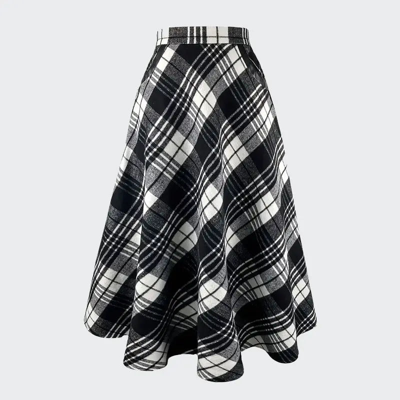 Plaid Tweed Large Pocket A Line Skirt  Style Ratio