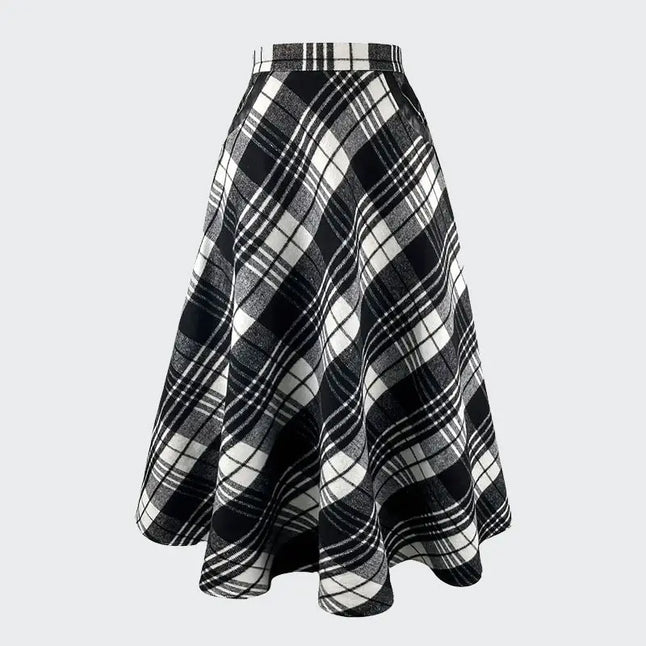 Plaid Tweed Large Pocket A Line Skirt  Style Ratio
