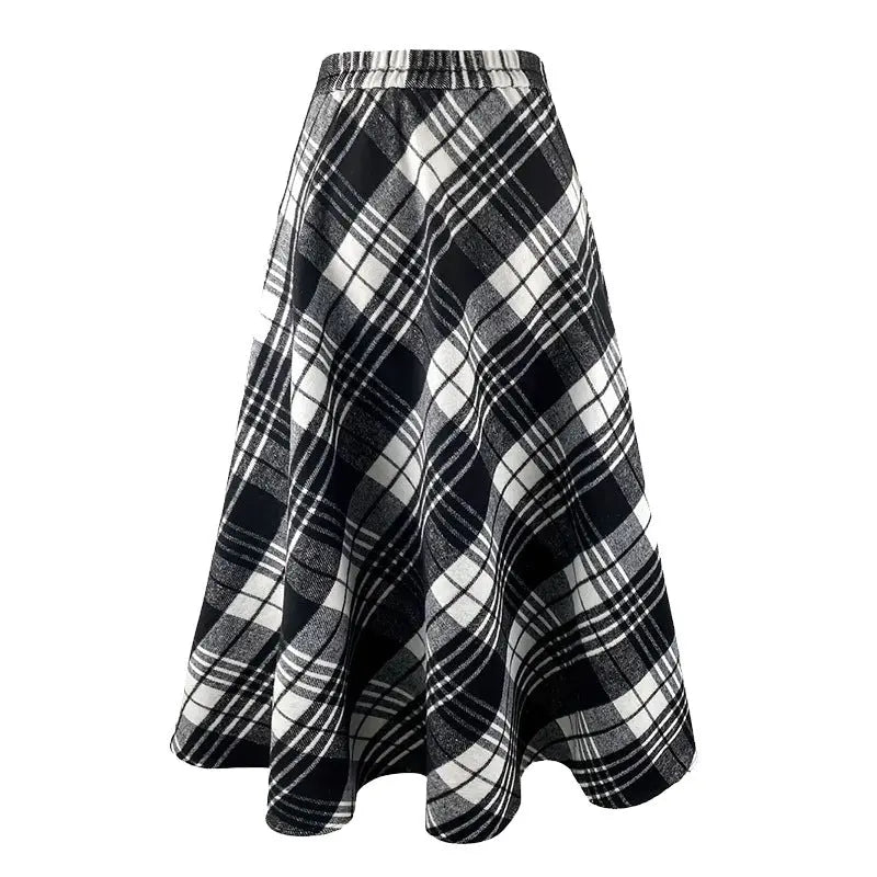Plaid Tweed Large Pocket A Line Skirt  Style Ratio