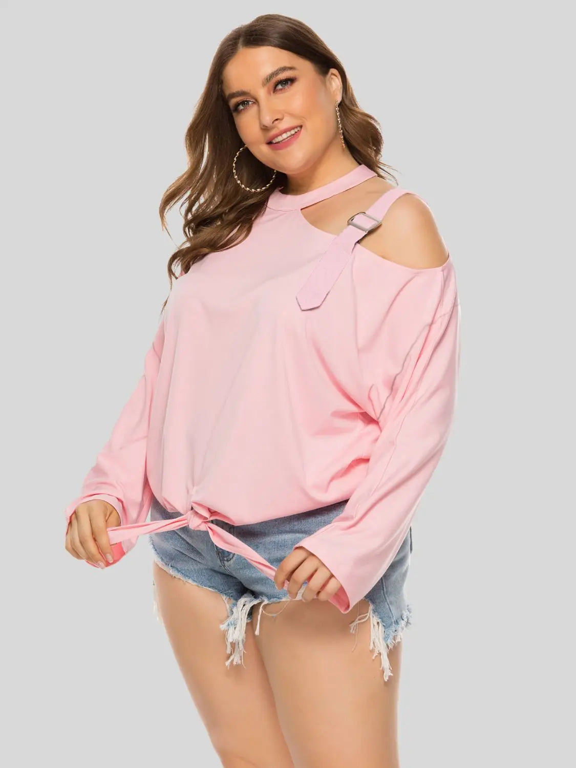 Plus Size Cold-Shoulder Tied Top  Style Ratio