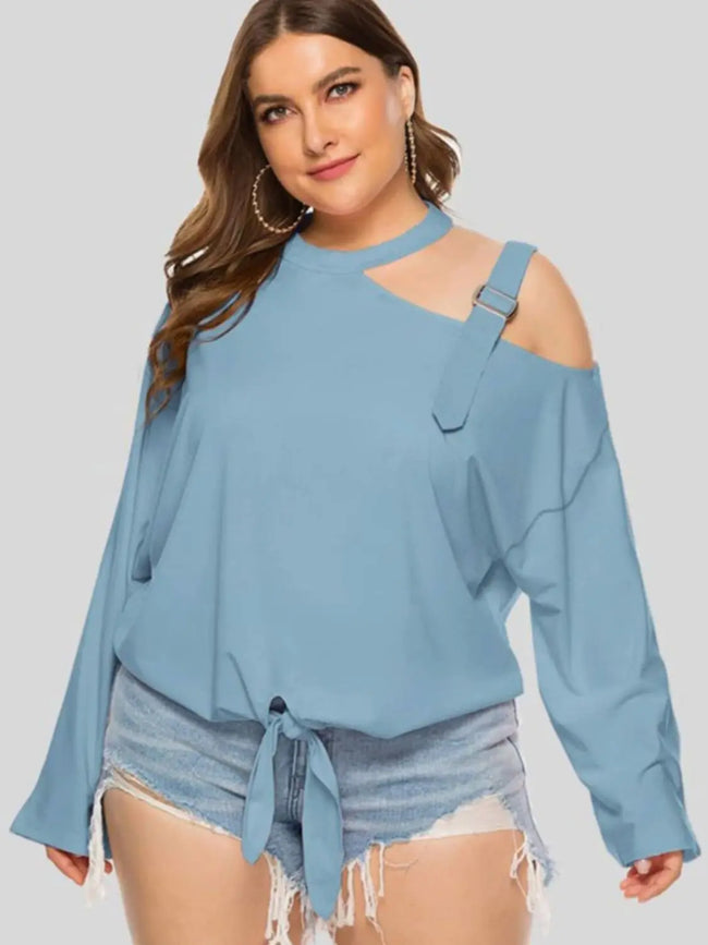 Plus Size Cold-Shoulder Tied Top  Style Ratio