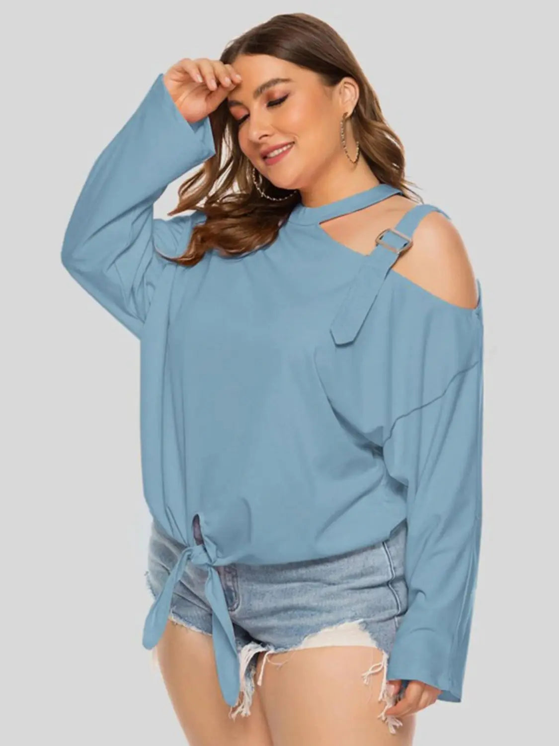 Plus Size Cold-Shoulder Tied Top  Style Ratio