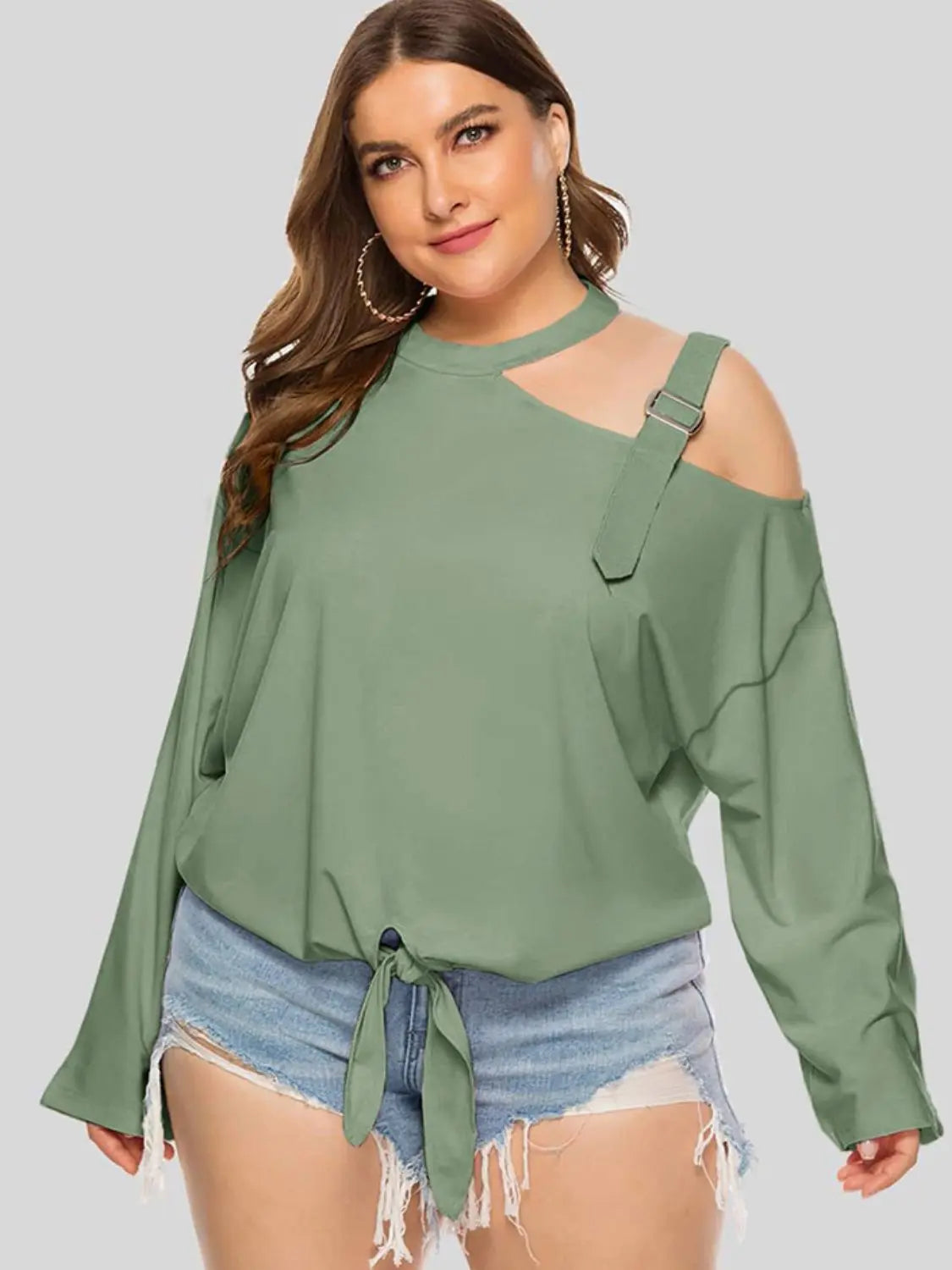 Plus Size Cold-Shoulder Tied Top  Style Ratio
