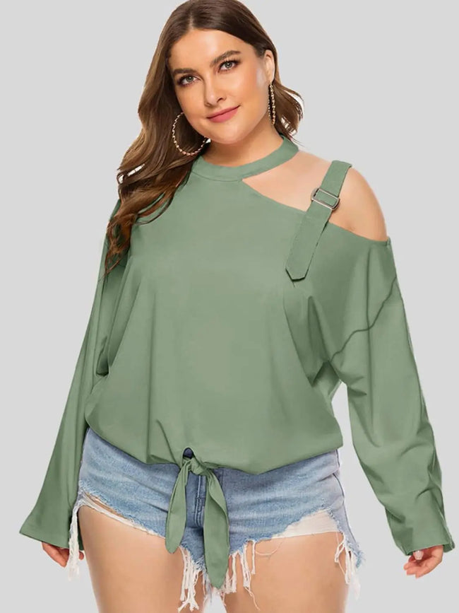 Plus Size Cold-Shoulder Tied Top  Style Ratio