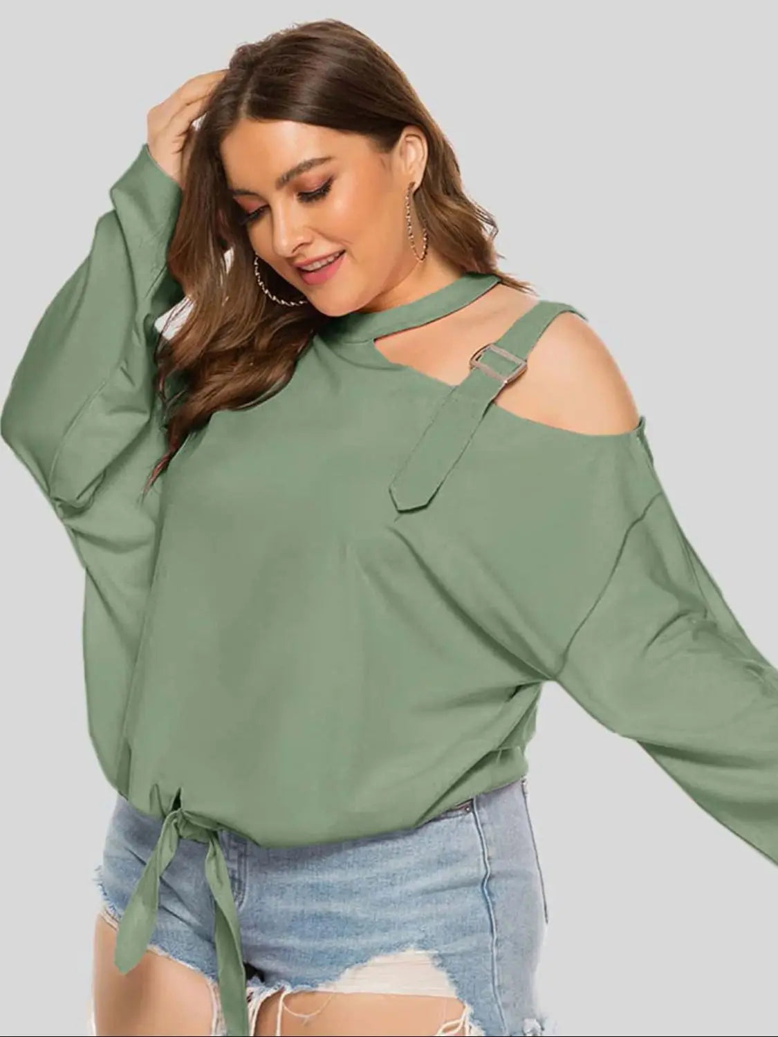 Plus Size Cold-Shoulder Tied Top  Style Ratio