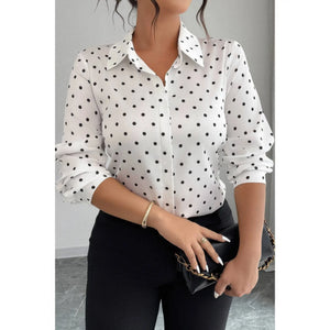 Plus Size Polka Dot Button Up Long Sleeve Shirt  Style Ratio