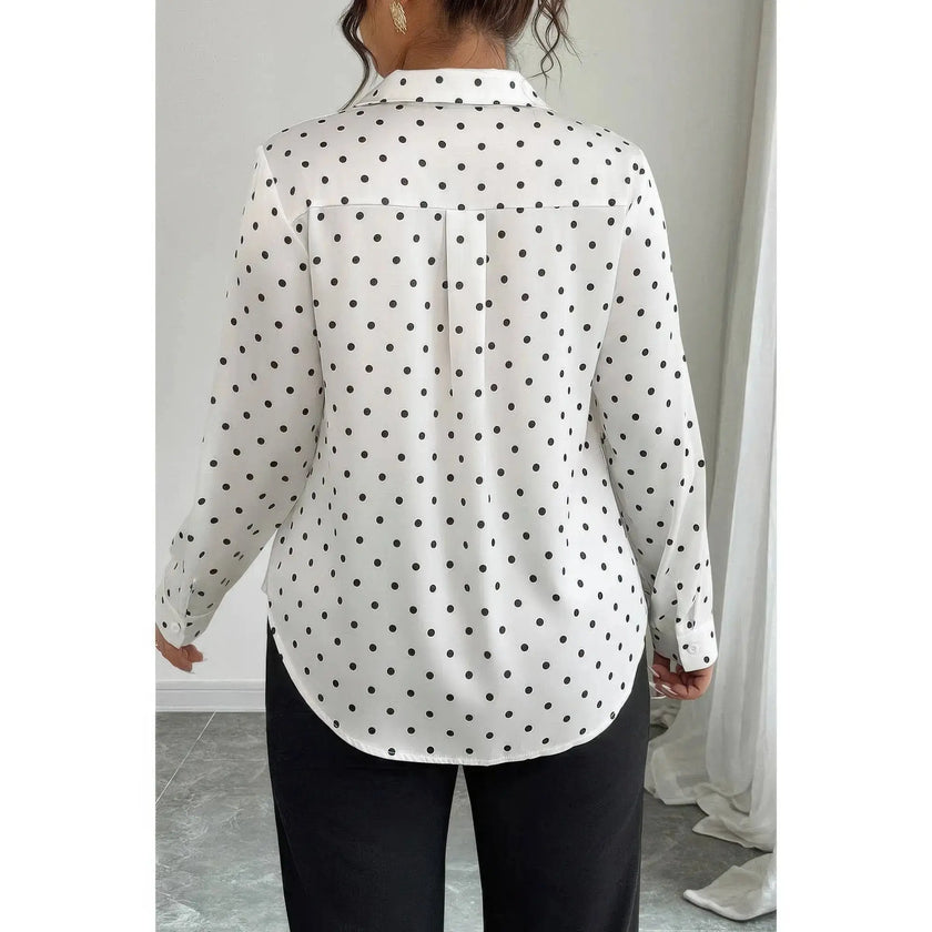 Plus Size Polka Dot Button Up Long Sleeve Shirt  Style Ratio
