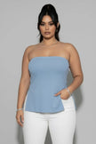 Plus Strapless Ribbed Side-slit Flare Top  Style Ratio