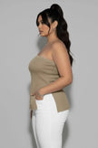 Plus Strapless Ribbed Side-slit Flare Top  Style Ratio