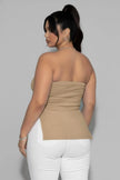 Plus Strapless Ribbed Side-slit Flare Top  Style Ratio