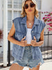 Pocketed Button Up Sleeveless Denim Jacket  Style Ratio