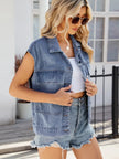 Pocketed Button Up Sleeveless Denim Jacket  Style Ratio