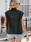 Pocketed Button Up Sleeveless Denim Jacket  Style Ratio