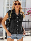 Pocketed Button Up Sleeveless Denim Jacket  Style Ratio