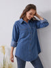 Pocketed Striped Button Up Denim Shirt  Style Ratio