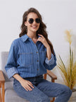 Pocketed Striped Button Up Denim Shirt  Style Ratio