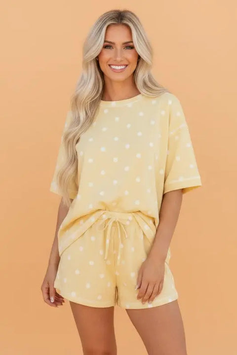 Polka Dot Loose Tee & Drawstring Shorts Set  Style Ratio