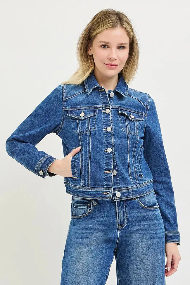 RISEN Basic Fitted Button Down Denim Jacket  Style Ratio