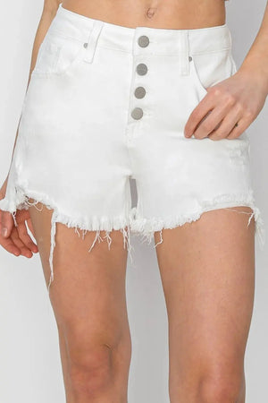 RISEN Button Fly Frayed Hem Denim Shorts  Style Ratio