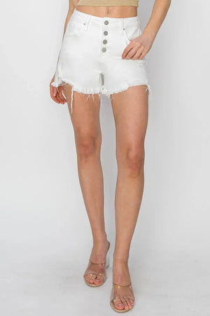 RISEN Button Fly Frayed Hem Denim Shorts  Style Ratio