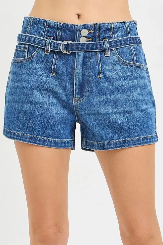 RISEN Double Button Slouchy Denim Shorts with Belt  Style Ratio