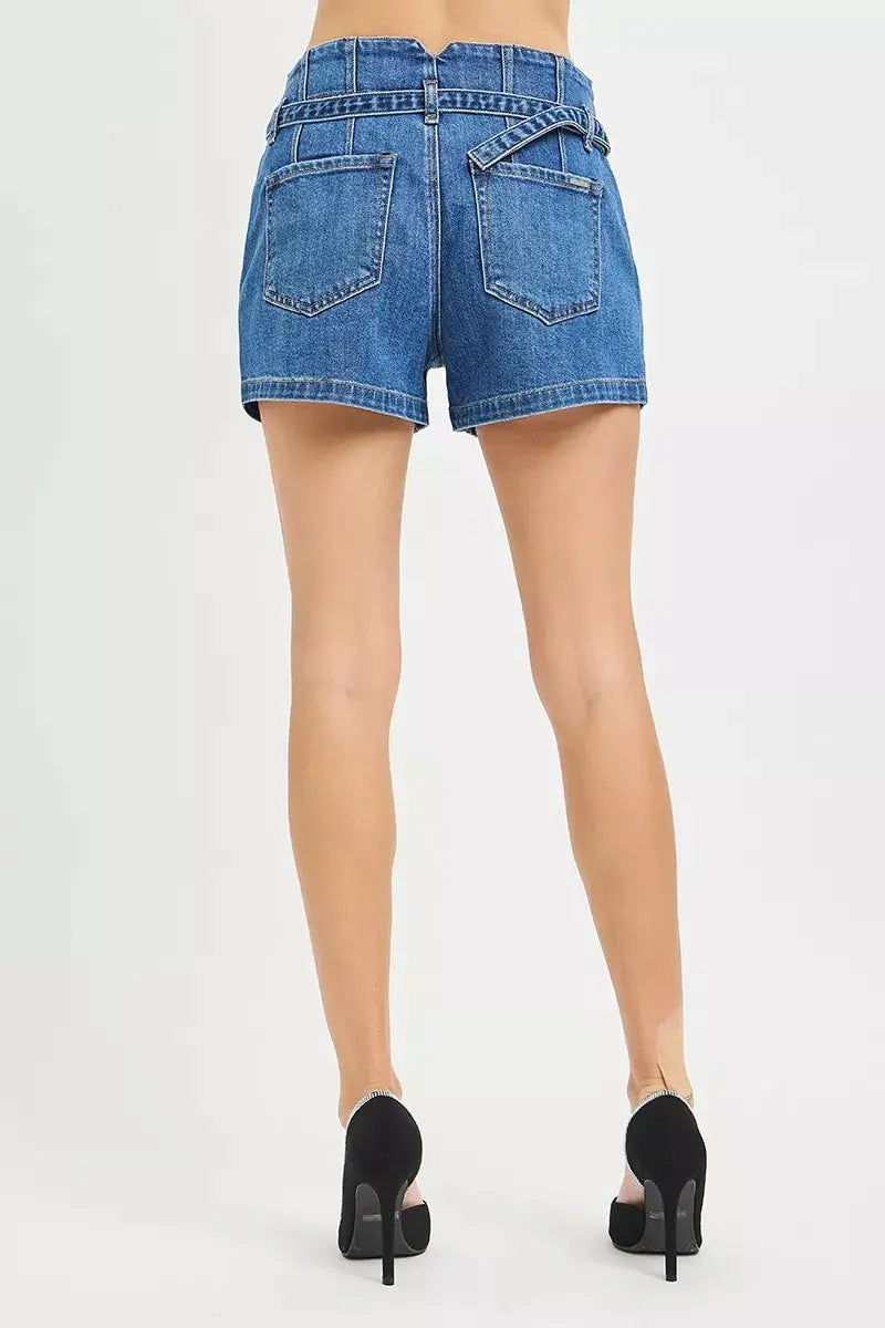 RISEN Double Button Slouchy Denim Shorts with Belt  Style Ratio