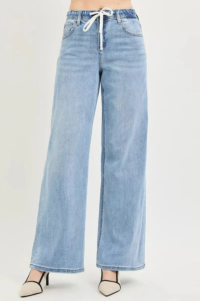 RISEN Elastic Band Slouchy Wide Jeans with Drawstring  Style Ratio