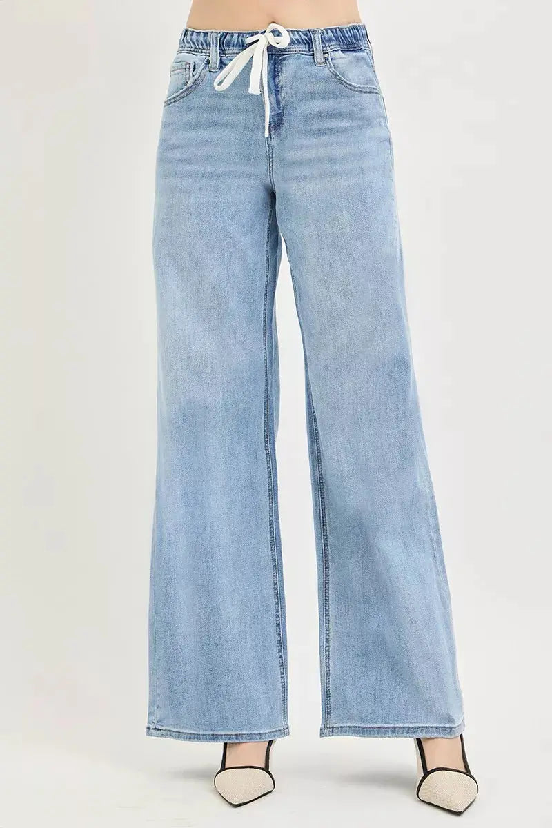 RISEN Elastic Band Slouchy Wide Jeans with Drawstring  Style Ratio