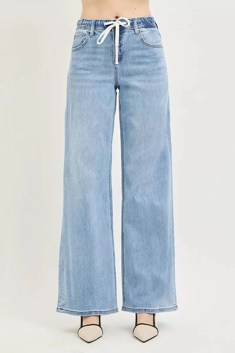 RISEN Elastic Band Slouchy Wide Jeans with Drawstring  Style Ratio