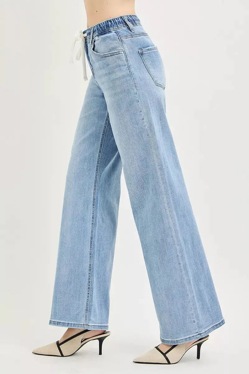 RISEN Elastic Band Slouchy Wide Jeans with Drawstring  Style Ratio