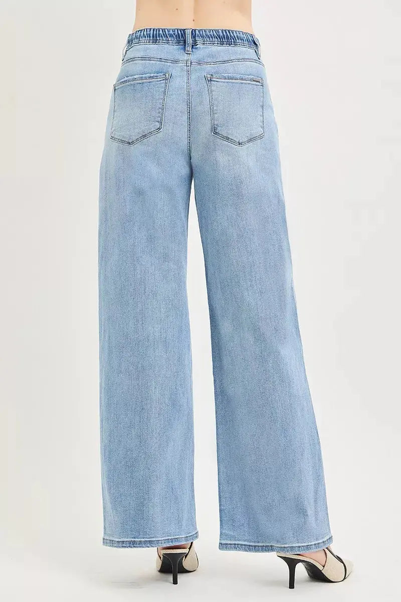 RISEN Elastic Band Slouchy Wide Jeans with Drawstring  Style Ratio