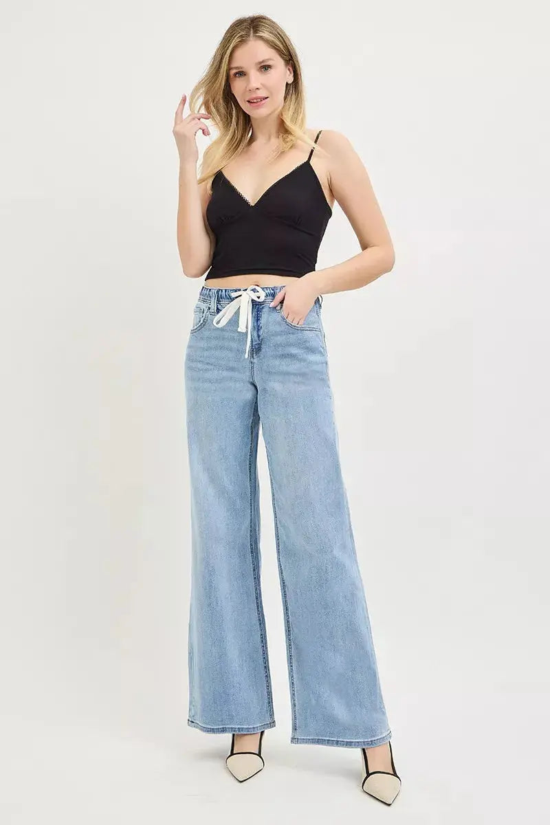 RISEN Elastic Band Slouchy Wide Jeans with Drawstring  Style Ratio