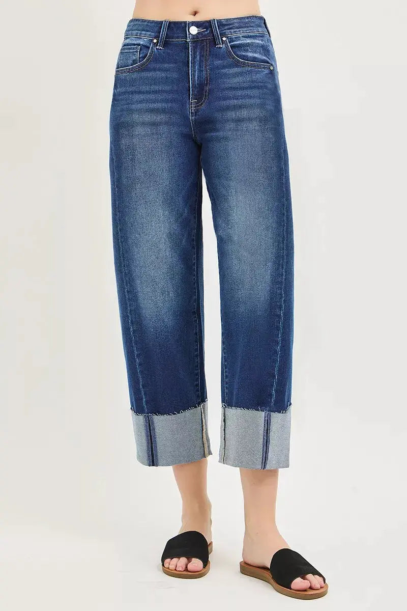 RISEN Full Size Slouchy Crop Barrel Cuffed Jeans Plus Size  Style Ratio