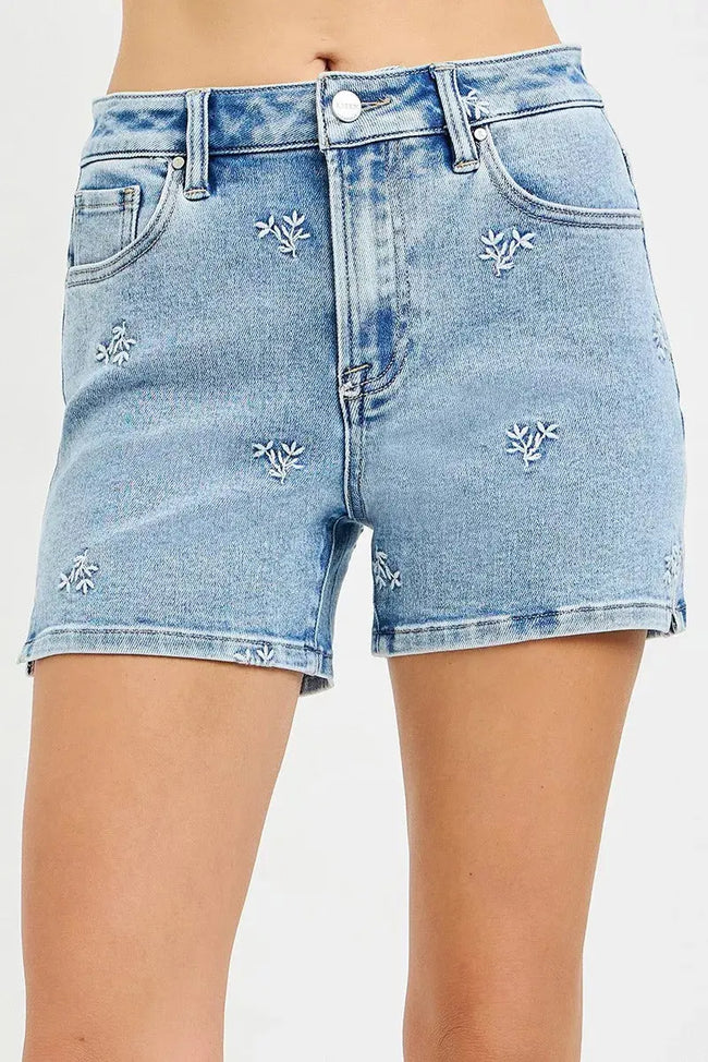 RISEN High Rise Denim Shorts with Embroidered Detail  Style Ratio