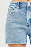 RISEN High Rise Denim Shorts with Embroidered Detail  Style Ratio