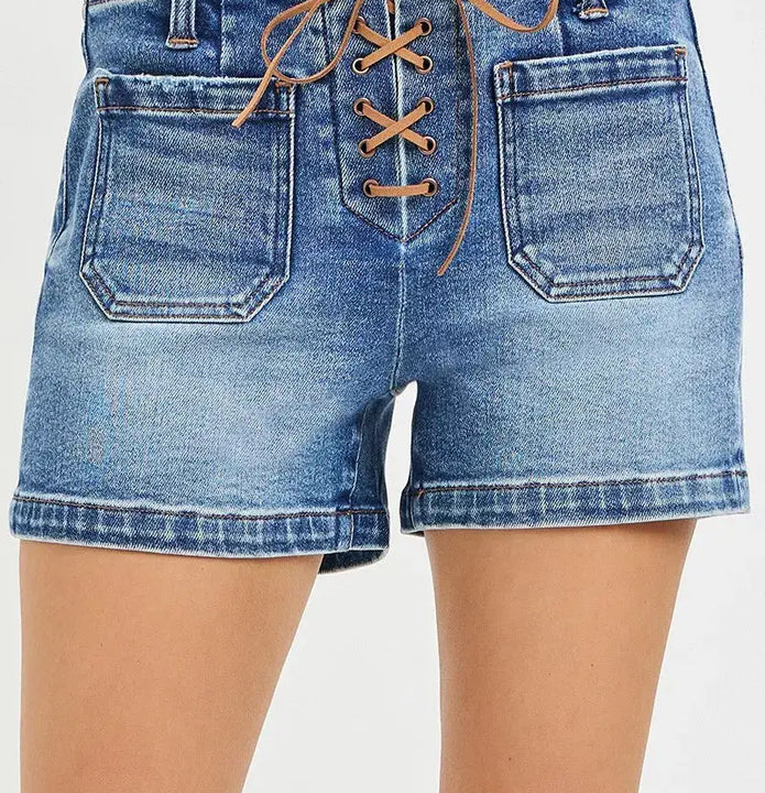 RISEN High Rise Front Tie Up Shorts with Patch Pockets  Style Ratio