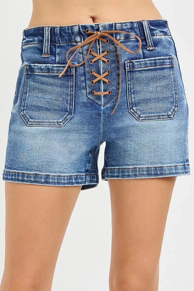 RISEN High Rise Front Tie Up Shorts with Patch Pockets  Style Ratio