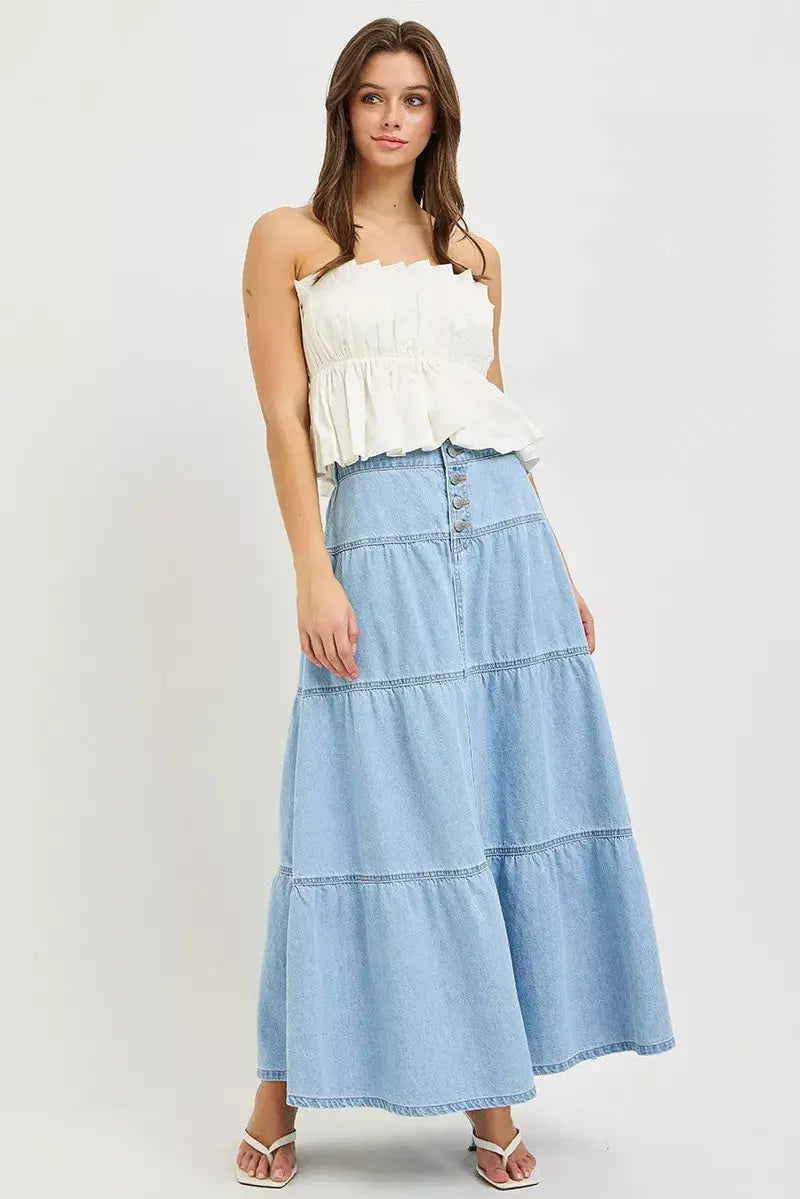 RISEN High Rise Ruffle Long Skirts  Style Ratio